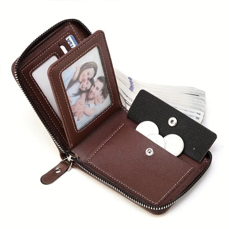 Versión Coreana Corta Para Hombre, Cartera Pequeña Retro Horizontal, Bolsa Para Licencia De Conducir Con Bolsa De Cuero Para Tarjetas, Monedero Con Cremallera, Regalo Para Padre 8